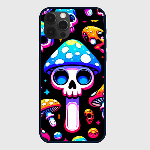 Чехол iPhone 12 Pro Max Ice cream skull and fly agaric - ai art fantasy / 3D-Черный – фото 1