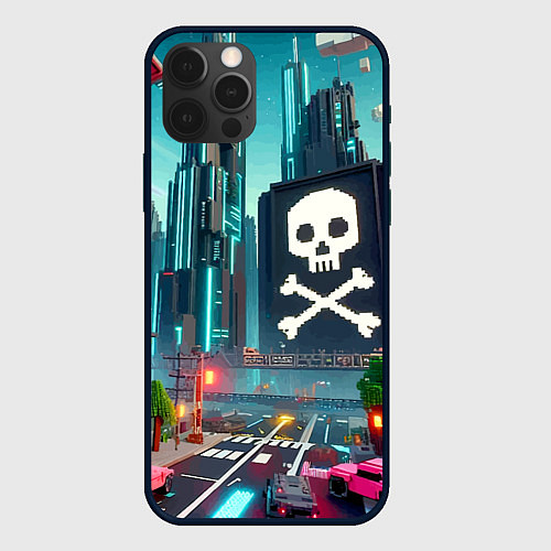 Чехол iPhone 12 Pro Max Minecraft district with skull - ai art fantasy / 3D-Черный – фото 1