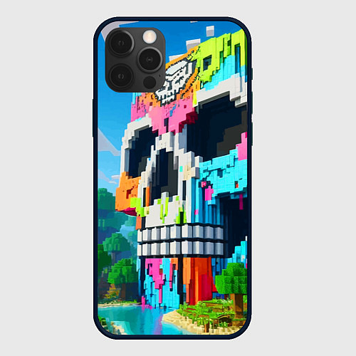 Чехол iPhone 12 Pro Max Minecraft skull - ai art fantasy / 3D-Черный – фото 1