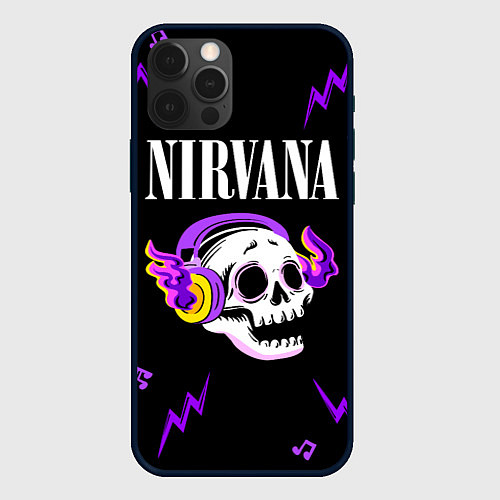 Чехол iPhone 12 Pro Max Nirvana неоновый череп / 3D-Черный – фото 1