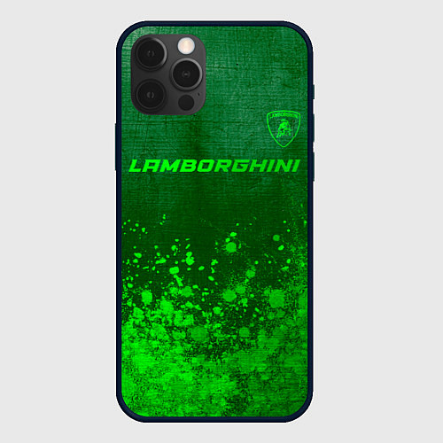 Чехол iPhone 12 Pro Max Lamborghini - green gradient посередине / 3D-Черный – фото 1