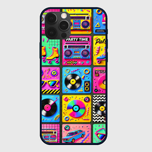Чехол iPhone 12 Pro Max Вибрации 90-х вечеринка в стиле ретро / 3D-Черный – фото 1