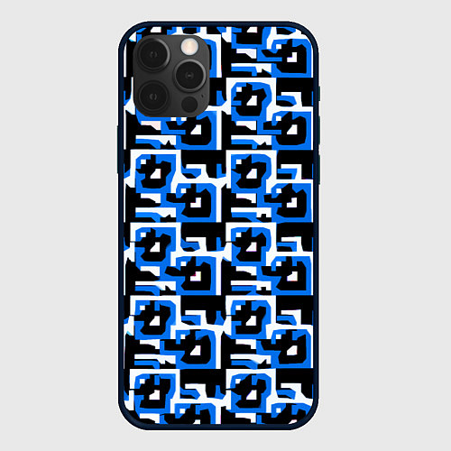 Чехол iPhone 12 Pro Max Бело-синие фигуры на чёрном фоне / 3D-Черный – фото 1
