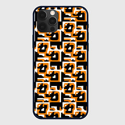 Чехол для iPhone 12 Pro Max Бело-оранжевые фигуры на чёрном фоне, цвет: 3D-черный