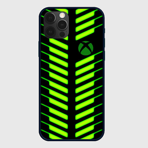 Чехол iPhone 12 Pro Max Xbox green line / 3D-Черный – фото 1