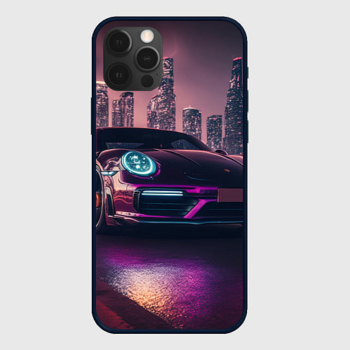 Чехол iPhone 12 Pro Max Porshe ночной город / 3D-Черный – фото 1