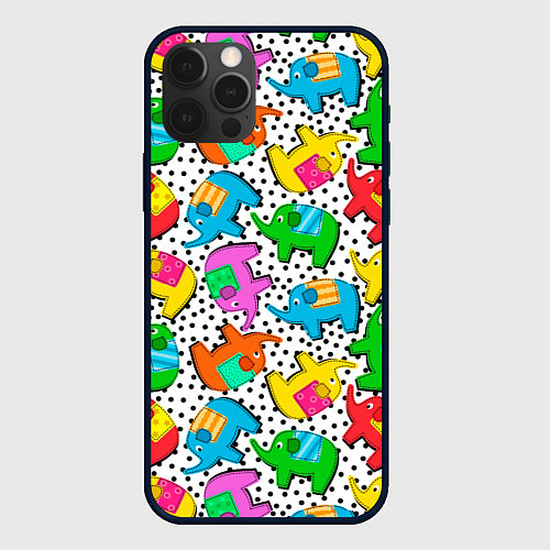 Чехол iPhone 12 Pro Max Нашивки слоники паттерн / 3D-Черный – фото 1