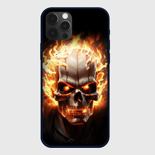 Чехол iPhone 12 Pro Max Череп в огне / 3D-Черный – фото 1