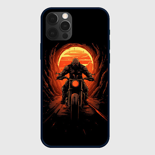 Чехол iPhone 12 Pro Max Байкер в маске / 3D-Черный – фото 1