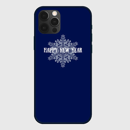 Чехол iPhone 12 Pro Max Happy New Year синий со снежинкой / 3D-Черный – фото 1