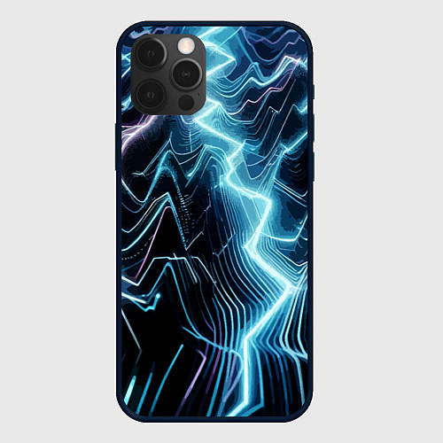 Чехол iPhone 12 Pro Max Разряд молнии - неоновое свечение / 3D-Черный – фото 1