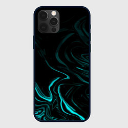Чехол для iPhone 12 Pro Max Чёрный с бирюзовыми разводами абстракция, цвет: 3D-черный