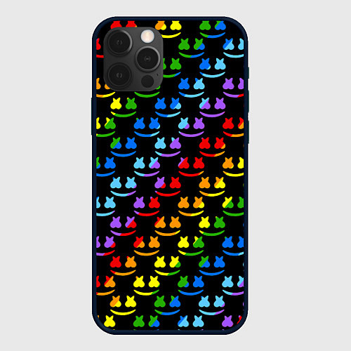 Чехол iPhone 12 Pro Max Marshmello pattern neon / 3D-Черный – фото 1