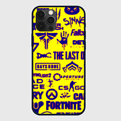 Чехол iPhone 12 Pro Max Логотипы игр на жёлтом