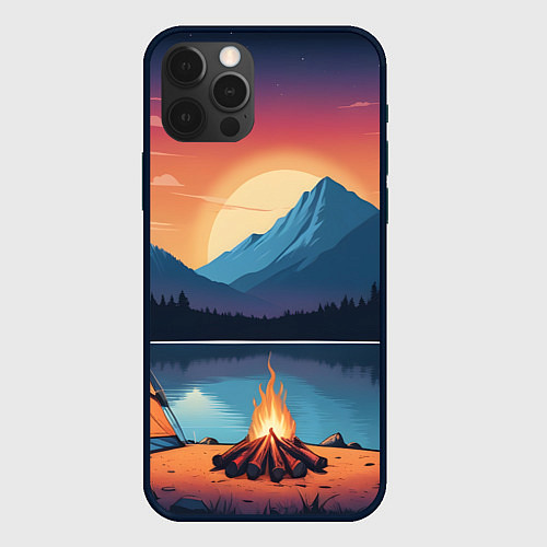 Чехол iPhone 12 Pro Max В лесу с палаткой / 3D-Черный – фото 1