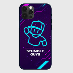 Чехол для iPhone 12 Pro Max Символ Stumble Guys в неоновых цветах на темном фо, цвет: 3D-черный