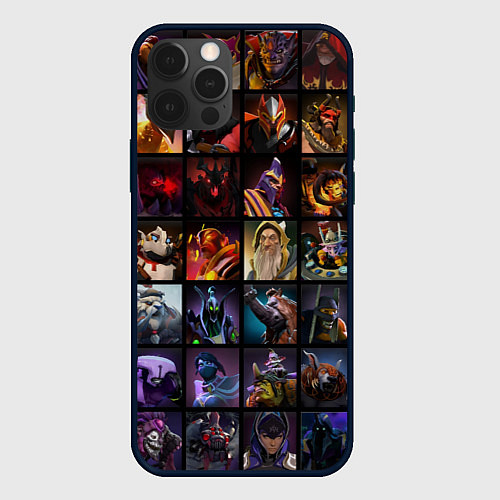 Чехол iPhone 12 Pro Max Dota 2 - все персонажи / 3D-Черный – фото 1