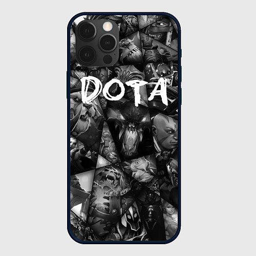 Чехол iPhone 12 Pro Max Dota 2 - мозаика из персонажей игры / 3D-Черный – фото 1