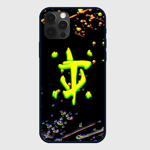 Чехол iPhone 12 Pro Max Doom кислотное лого глитч / 3D-Черный – фото 1