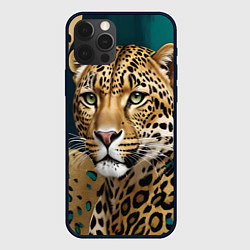 Чехол для iPhone 12 Pro Max Леопард на нефритовом фоне, цвет: 3D-черный