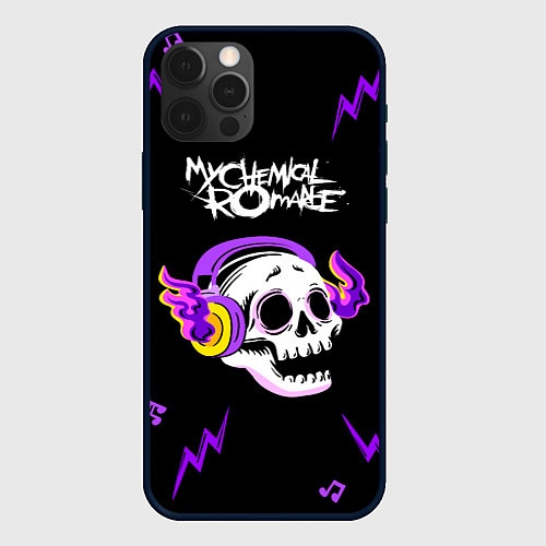 Чехол iPhone 12 Pro Max My Chemical Romance неоновый череп / 3D-Черный – фото 1