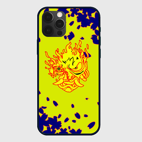 Чехол iPhone 12 Pro Max Cyberpunk 2077 листья сакуры / 3D-Черный – фото 1