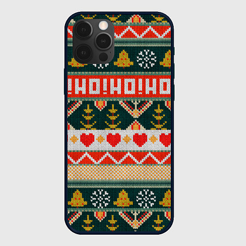 Чехол iPhone 12 Pro Max Новогодняя вязанная текстура ho-ho / 3D-Черный – фото 1