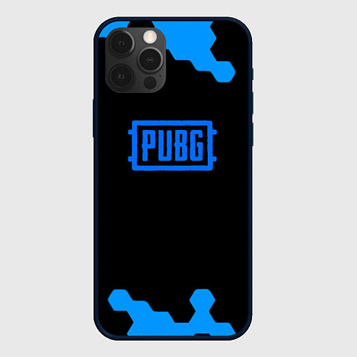 Чехол iPhone 12 Pro Max PUBG синие соты абстракция / 3D-Черный – фото 1