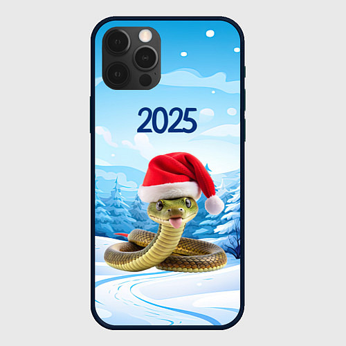 Чехол iPhone 12 Pro Max Змейка в новогодней шапке 2025 / 3D-Черный – фото 1