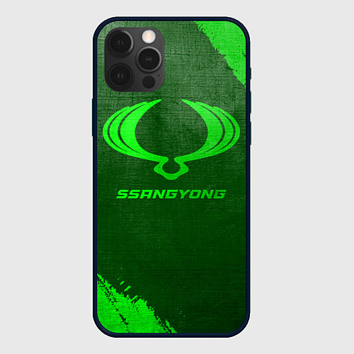 Чехол iPhone 12 Pro Max SsangYong - green gradient / 3D-Черный – фото 1