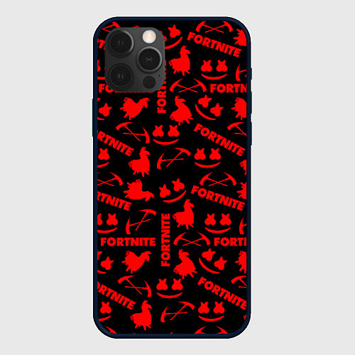 Чехол iPhone 12 Pro Max Fortnite pattern game red / 3D-Черный – фото 1