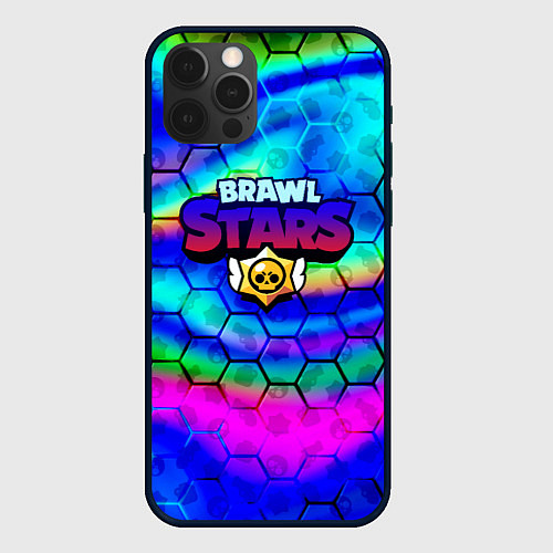 Чехол iPhone 12 Pro Max Brawl stars neon gradient / 3D-Черный – фото 1