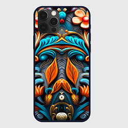 Чехол для iPhone 12 Pro Max Зеркальный цветочный узор - нейроарт, цвет: 3D-черный