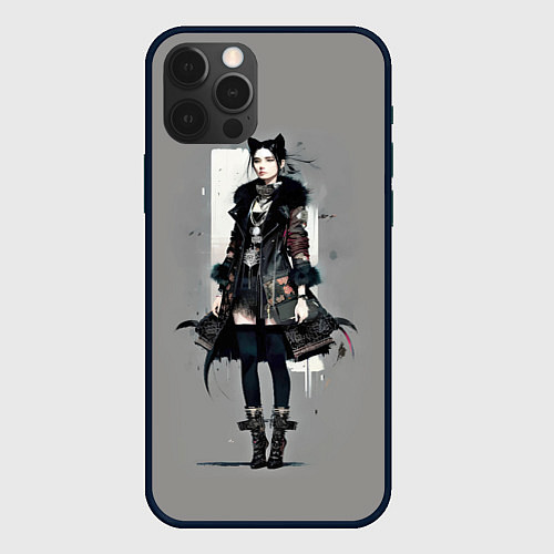 Чехол iPhone 12 Pro Max Girl cat fashionista - ai art fantasy / 3D-Черный – фото 1