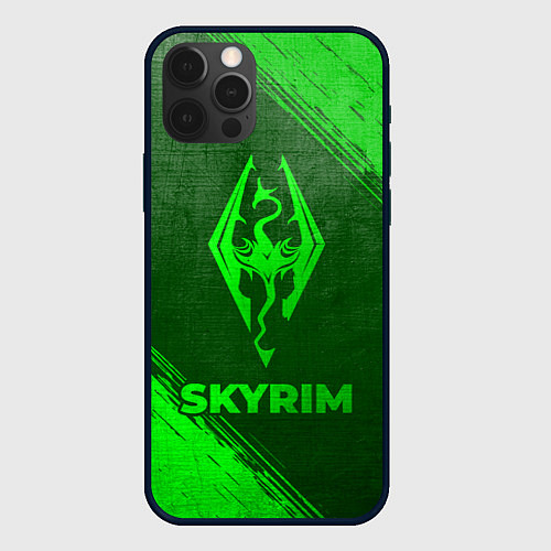 Чехол iPhone 12 Pro Max Skyrim - green gradient / 3D-Черный – фото 1