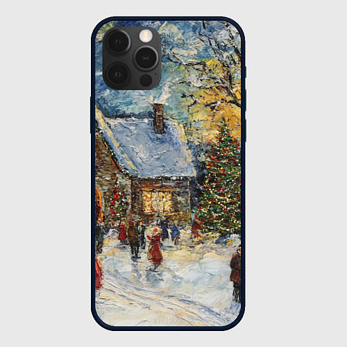 Чехол iPhone 12 Pro Max Новогодние каникулы картина маслом / 3D-Черный – фото 1