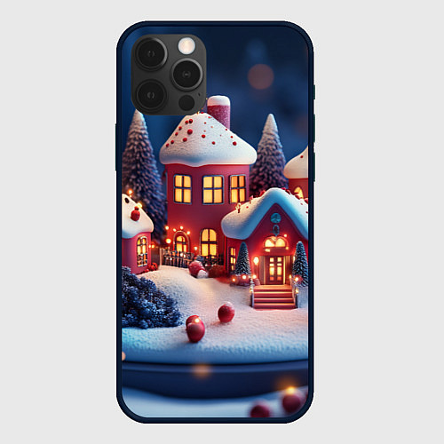 Чехол iPhone 12 Pro Max Объемный новогодний городок / 3D-Черный – фото 1
