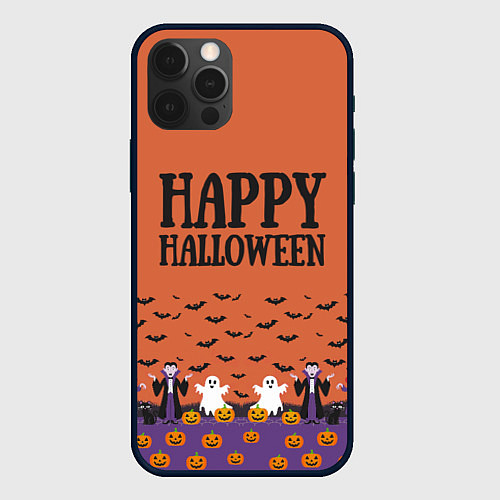 Чехол iPhone 12 Pro Max Happy Halloween pattern / 3D-Черный – фото 1