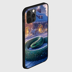 Чехол для iPhone 12 Pro Max Большая змея на фоне новогоднего дома, цвет: 3D-черный — фото 2