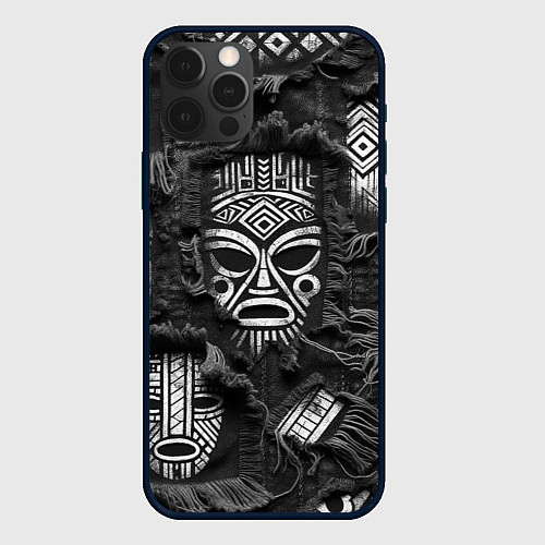 Чехол iPhone 12 Pro Max Африканские маски на пэчворк / 3D-Черный – фото 1