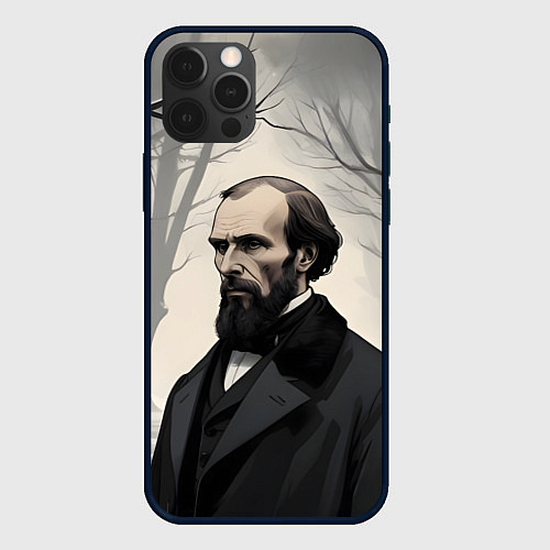 Чехол iPhone 12 Pro Max Достоевский зимняя аллея / 3D-Черный – фото 1