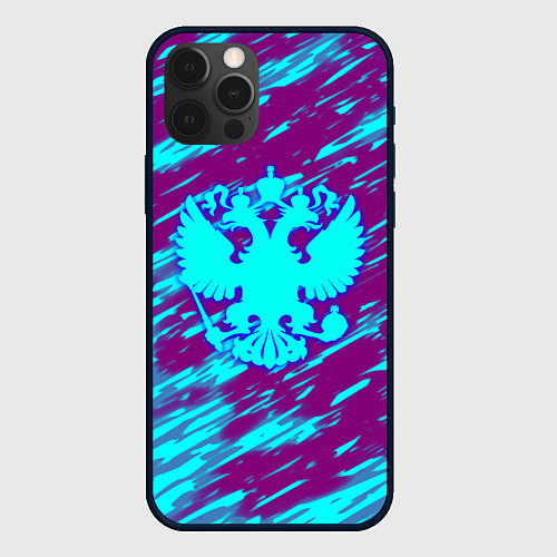 Чехол iPhone 12 Pro Max Герб РФ холодные краски / 3D-Черный – фото 1