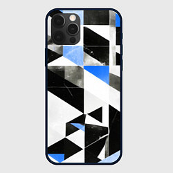 Чехол для iPhone 12 Pro Max Black and blue abstraction on a white background, цвет: 3D-черный