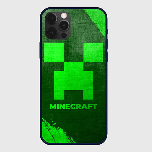 Чехол iPhone 12 Pro Max Minecraft - green gradient / 3D-Черный – фото 1