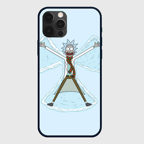 Чехол iPhone 12 Pro Max Рик и Морти снег - бабочка / 3D-Черный – фото 1