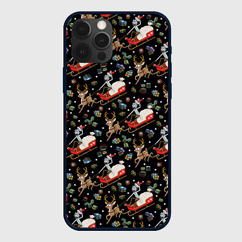 Чехол iPhone 12 Pro Max Рик и Морти сани с оленем - Christmas / 3D-Черный – фото 1
