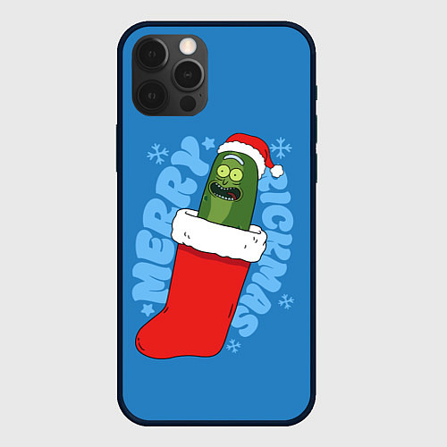 Чехол iPhone 12 Pro Max Новогодний Рик огурчик - Merry Rickmas / 3D-Черный – фото 1
