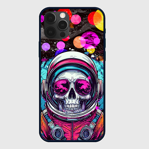 Чехол iPhone 12 Pro Max Космонавт скелет в космосе / 3D-Черный – фото 1