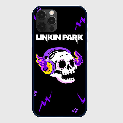 Чехол iPhone 12 Pro Max Linkin Park неоновый череп / 3D-Черный – фото 1