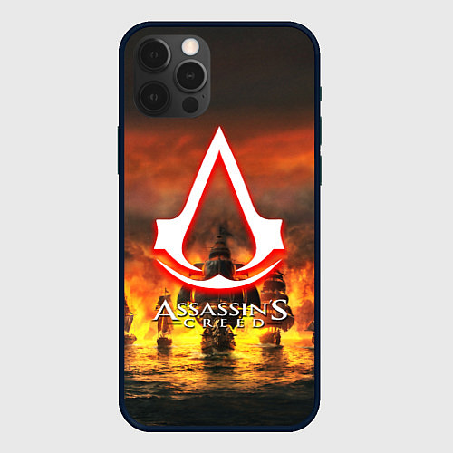 Чехол iPhone 12 Pro Max Assassins Creed корабли / 3D-Черный – фото 1